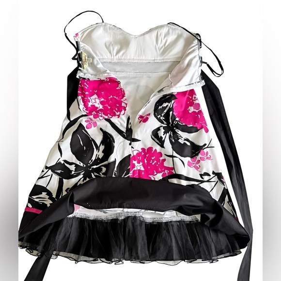 Speechless Dress Juniors 3 Black White Pink Floral Empire Waist A-Line Bow Back - Picture 6 of 9